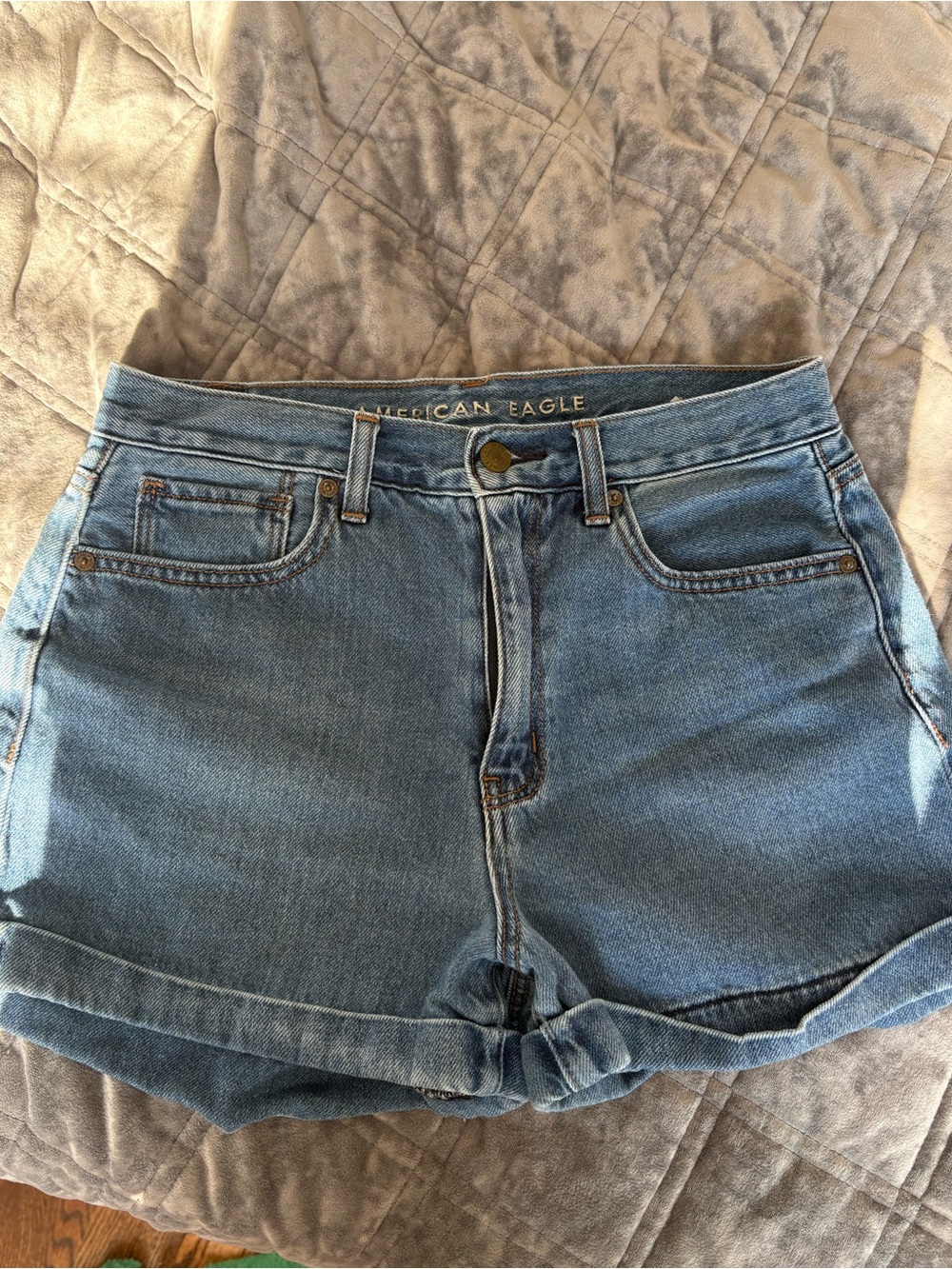American Eagle Outfitters Medium Blue High-Rise Cuffed Denim Shorts